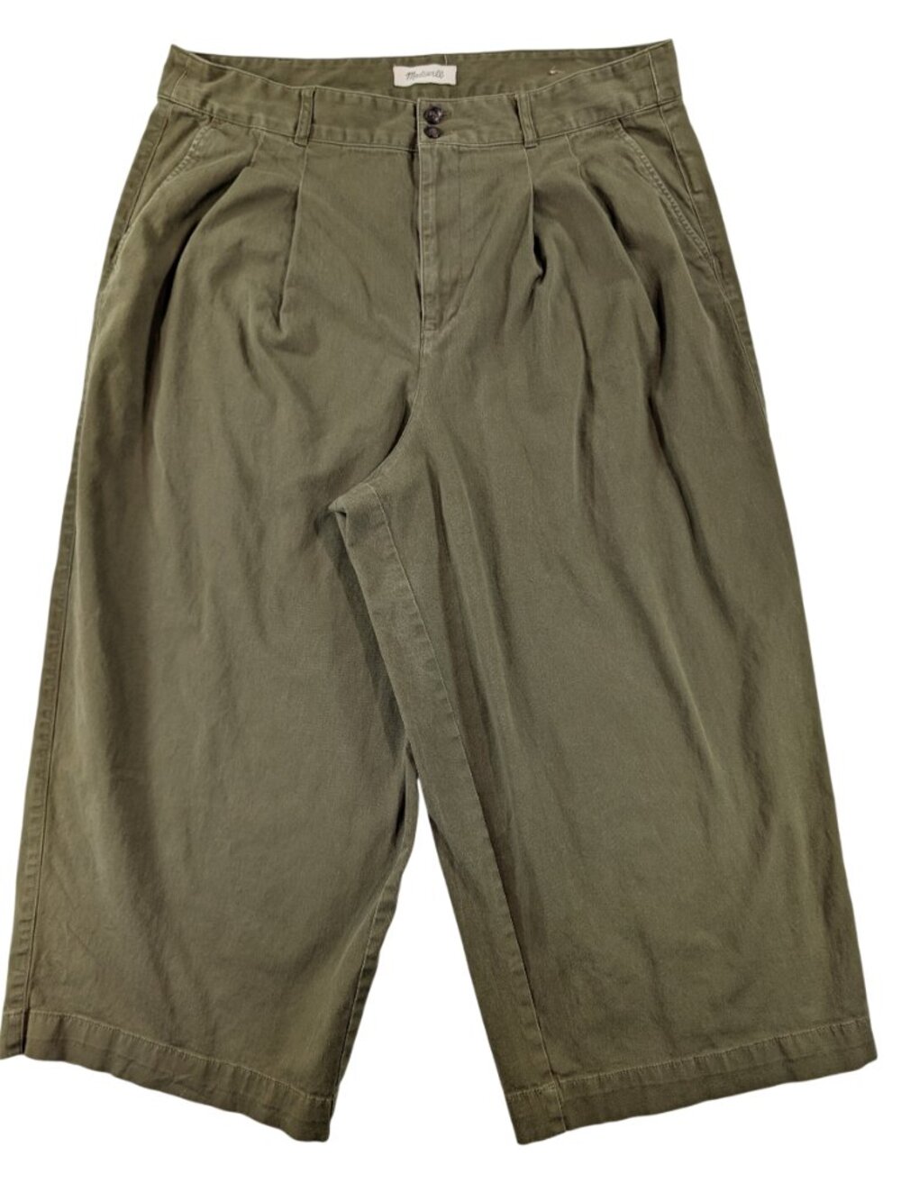 MADWELL Pleated Wide Leg Crop Pants Sz 18 High Rise Stretch Trousers Olive Green